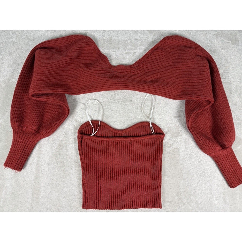 Lulus Red Two-Piece Ribbed‎ Knit Top Size Medium - Picture 3 of 12